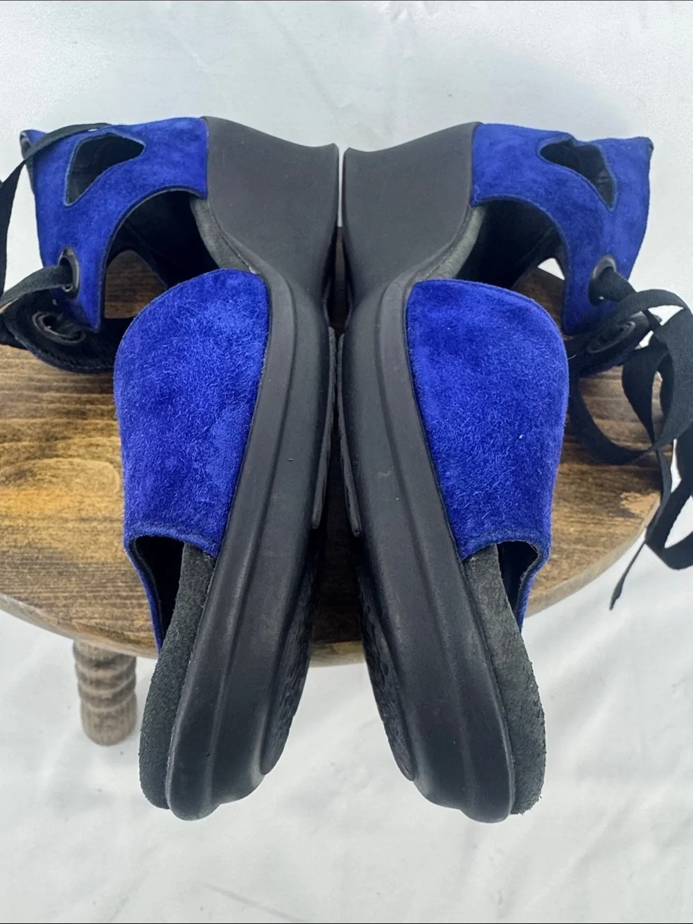 Wolky Womens Blue Suede Platform Wedge Lace-up Sandals, Cutouts & Ankle Ties, 41